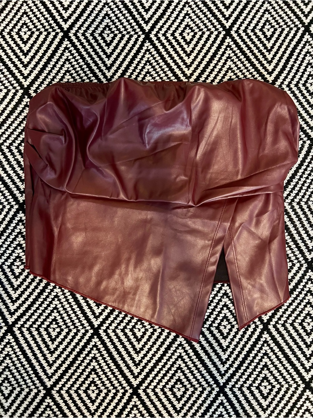 SHEIN Burgundy Faux Leather Strapless Bustier Top